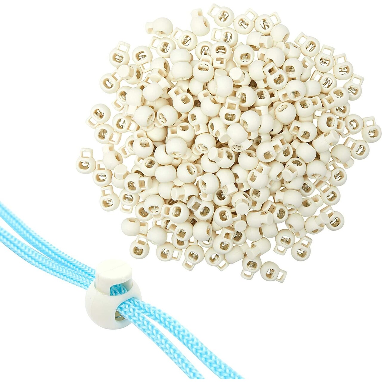 200 Pcs Beige Silicone Cord Locks for Drawstrings Elastic, Single Hole Toggle Stoppers, 0.9 x 0.7 x 0.3 in